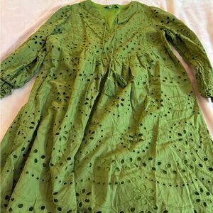 Chic Long Sleeve Green Eyelet Dress